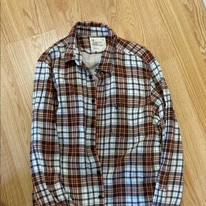 American Eagle Outfitters Men's Casual Plaid Shirt - Brown, Black, and White Lg